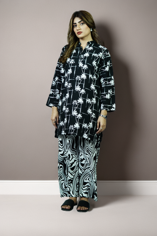 Noir Palm — Printed Linen 2-Piece Set