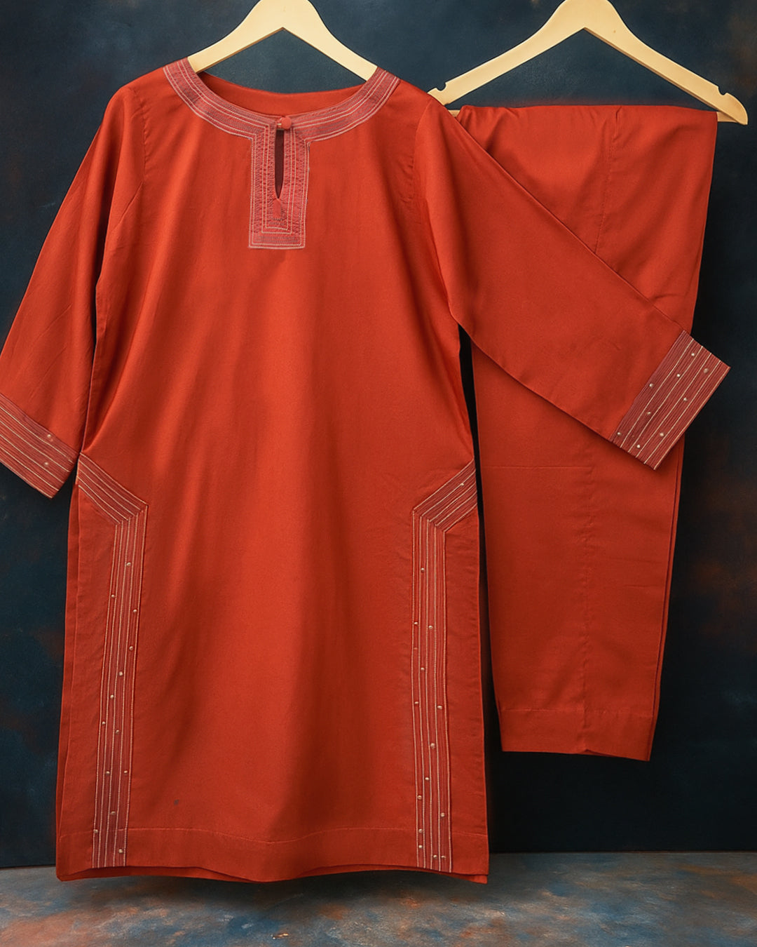 Terracotta Threadline | 2-Piece Stitched Summer Cotton Set