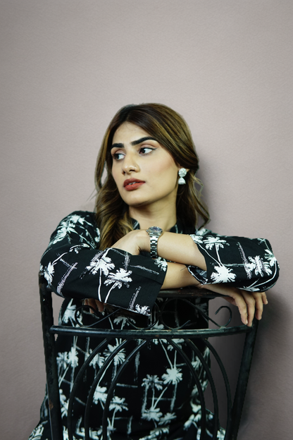 Noir Palm — Printed Linen 2-Piece Set