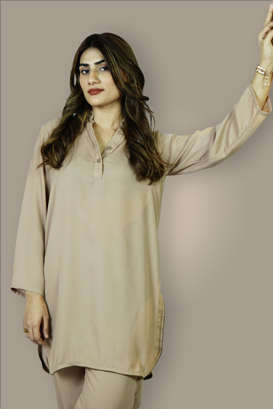 Mocha Mist — Plain Georgette 2-Piece Set