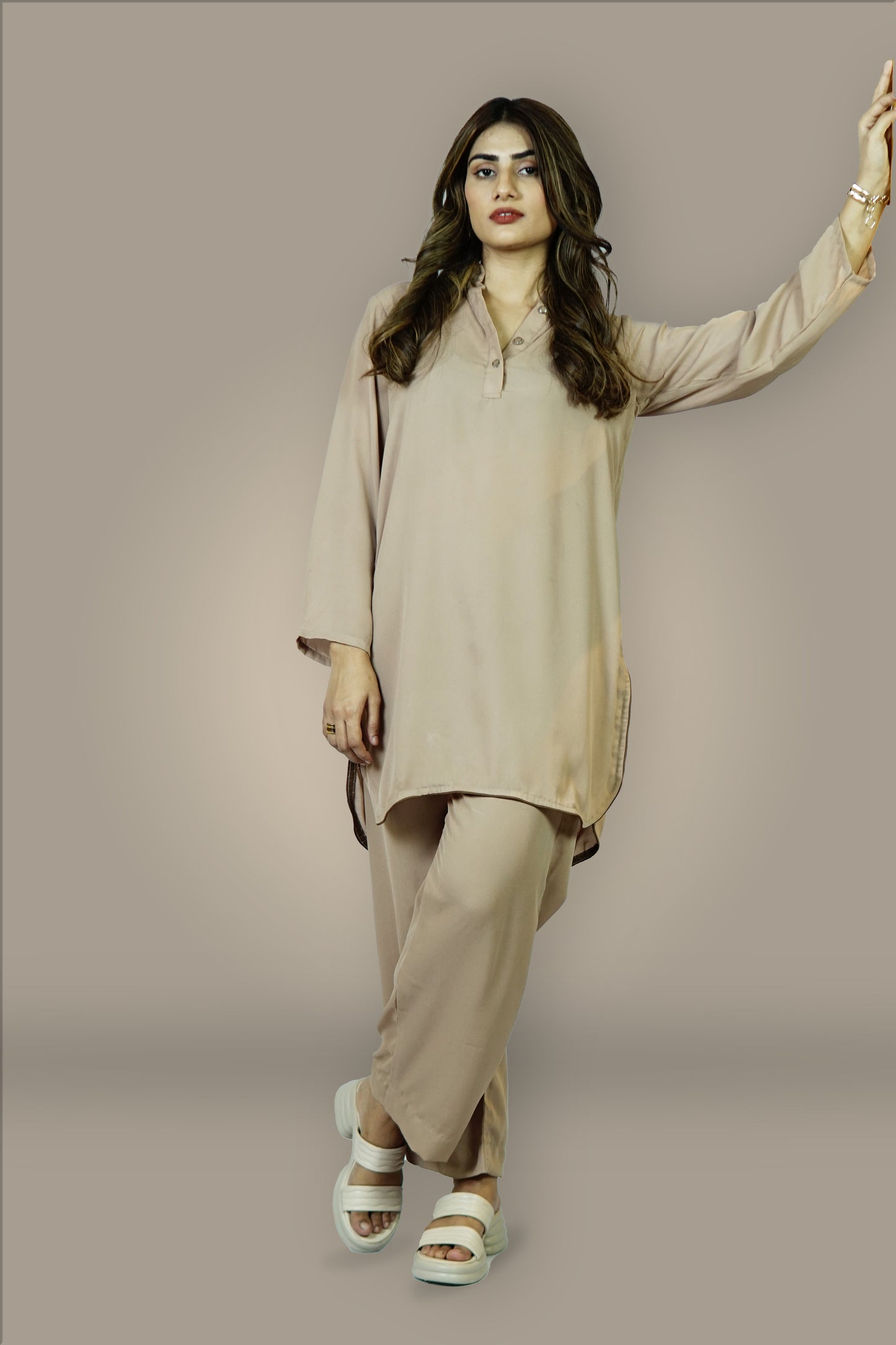 Mocha Mist — Plain Georgette 2-Piece Set