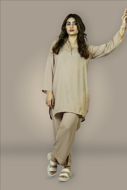 Mocha Mist — Plain Georgette 2-Piece Set