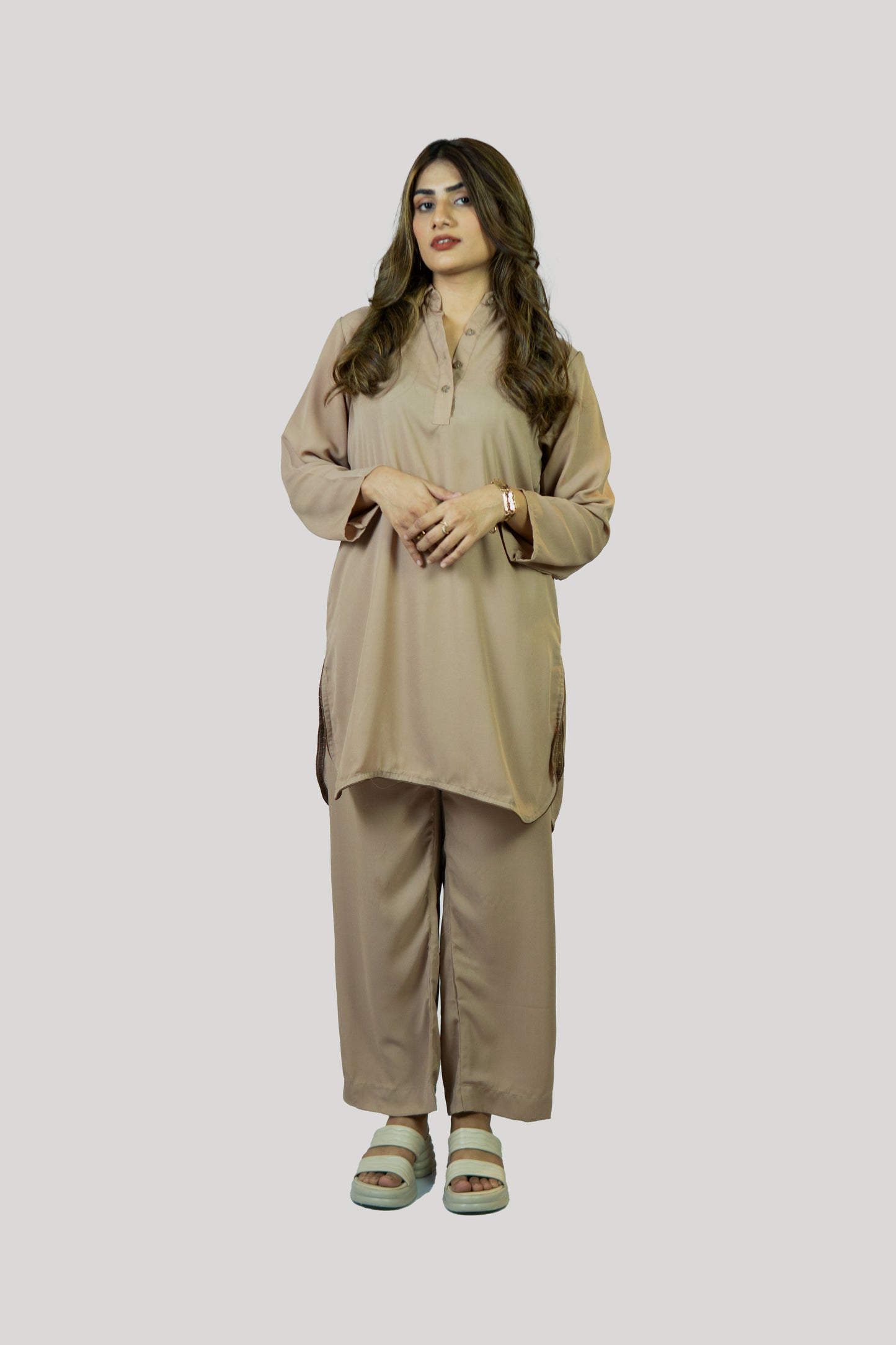 Mocha Mist — Plain Georgette 2-Piece Set