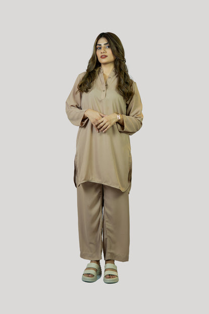 Mocha Mist — Plain Georgette 2-Piece Set