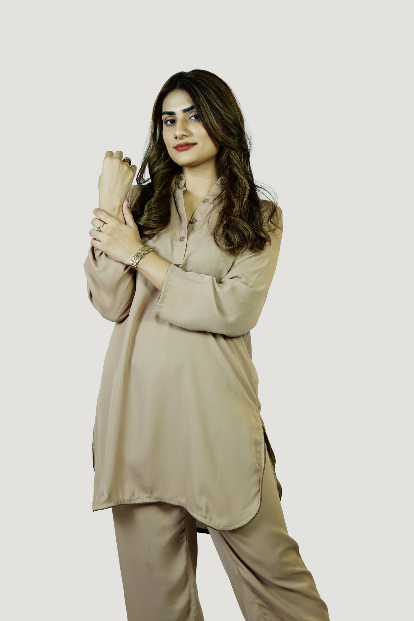 Mocha Mist — Plain Georgette 2-Piece Set